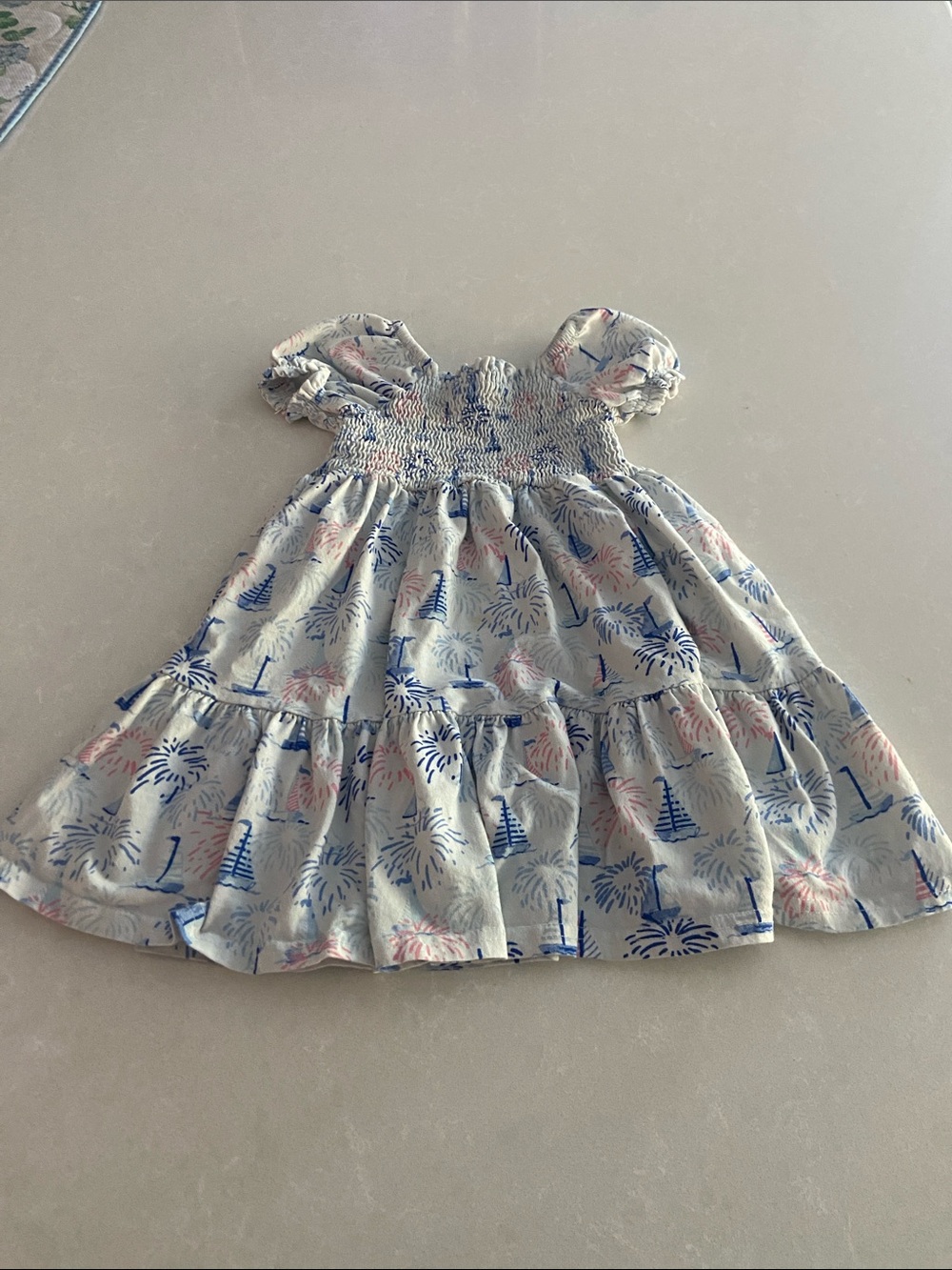 SweetHoney Light Blue & Pink fireworks-Print Smocked Dress